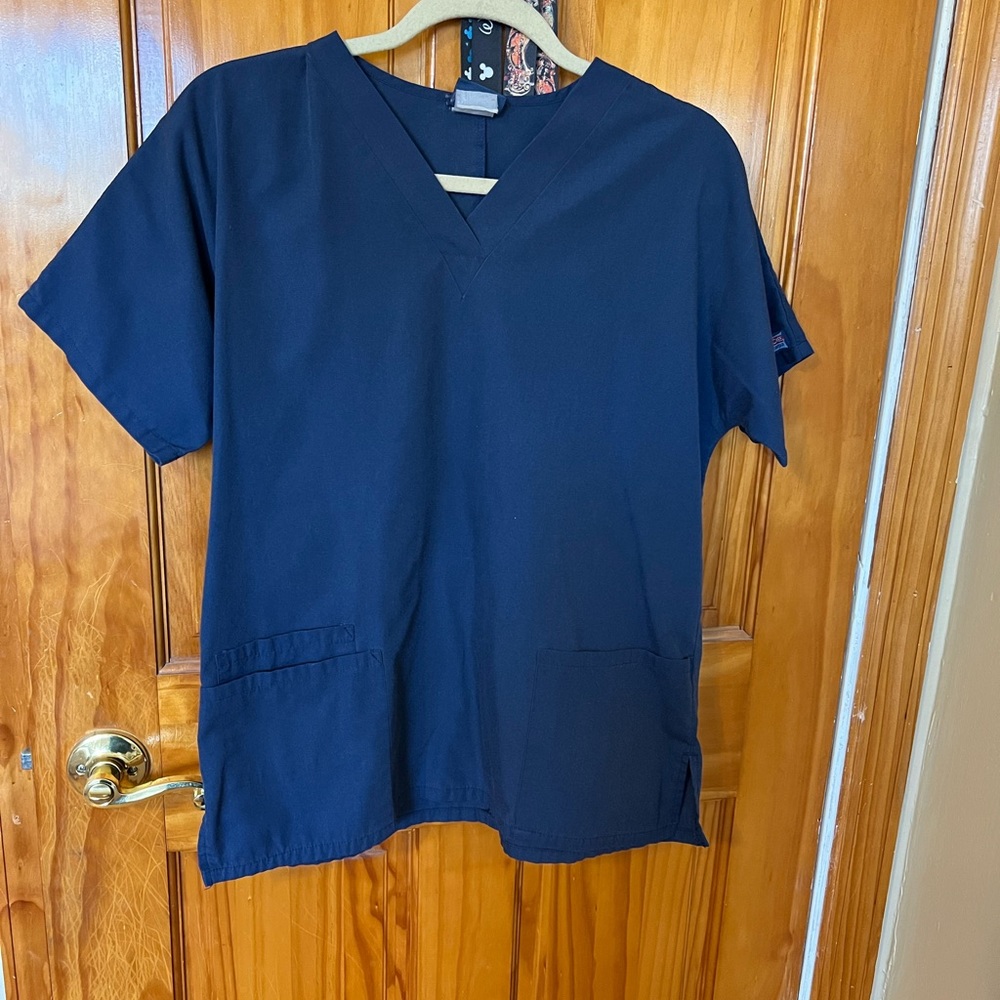 Cherokee Authentic Scrub Workwear Uniform Top Royal Blue V Neck Pockets Sz Small